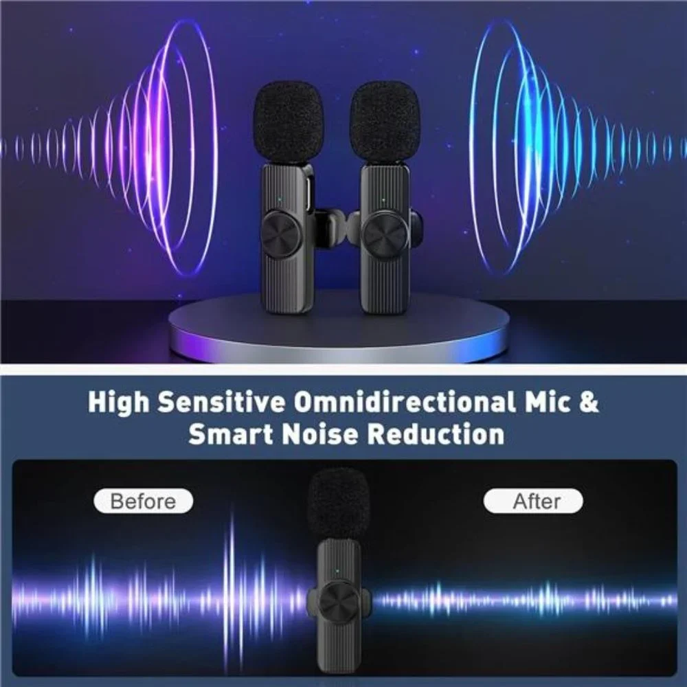 2Pcs Wireless Lavalier Microphone, Plug-Play Lapel Clip-On Mini Mic